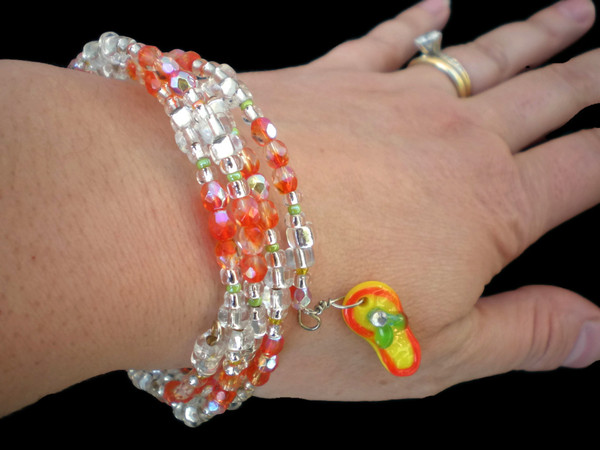 Fun Wrap Bracelet in Orange and Silver