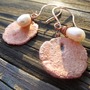 Copper electroformed sand dollar earrings with wire wrapped pearls-2