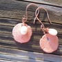 Copper electroformed sand dollar earrings with wire wrapped pearls-4