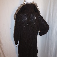 Vintage Brown Wooly Long Jacket w/ Fur Collar, Size XL - Thumbnail 3