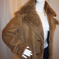 Vintage Brown Suede Sherling Coat, XL - Thumbnail 1