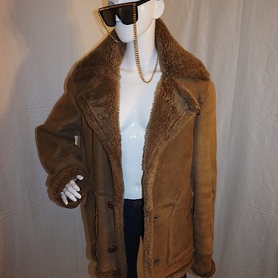 Vintage brown suede sherling coat, xl