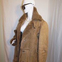 Vintage Brown Suede Sherling Coat, XL - Thumbnail 2