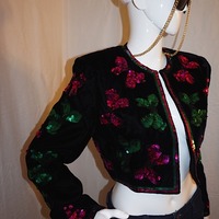 Vintage A.J. Bari Black/Green/Pink Jacket, Size S-M - Thumbnail 1