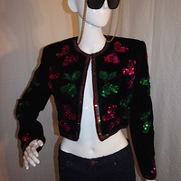 Vintage A.J. Bari Black/Green/Pink Jacket, Size S-M - Thumbnail 3