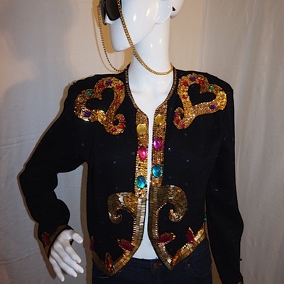 Vintage outlander black cardigan w/ sequins, size m-l