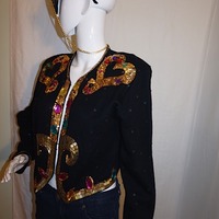 Vintage Outlander Black Cardigan w/ Sequins, Size M-L - Thumbnail 2