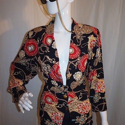 Vintage southern lady black versace style blazer, size l