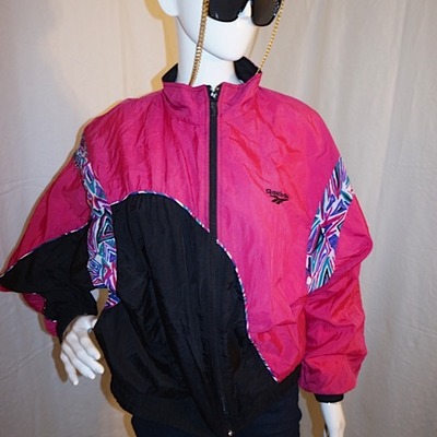 Vintage reebox pink/black bomber jacket, size 1x