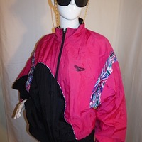 Vintage Reebox Pink/Black Bomber Jacket, Size 1X - Thumbnail 2