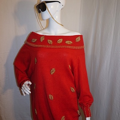 Vintage vickie int red/gold flower sweater, 2x