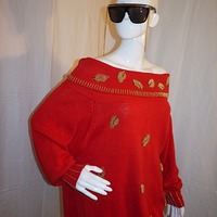Vintage Vickie Int Red/Gold Flower Sweater, 2X - Thumbnail 1