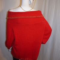Vintage Vickie Int Red/Gold Flower Sweater, 2X - Thumbnail 2