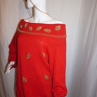 Vintage Vickie Int Red/Gold Flower Sweater, 2X - Thumbnail 3
