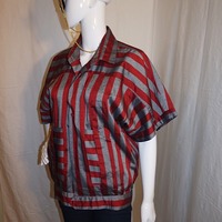 Vintage Primavera Gray/Red Stripe Top, Size L - Thumbnail 2