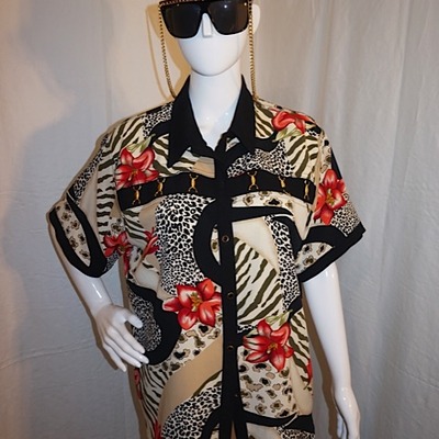 Vintage cache black/cream print top, size xl