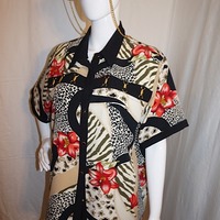 Vintage Cache Black/Cream Print Top, Size XL - Thumbnail 2