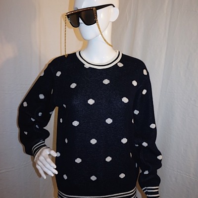 Vintage alfred dunner navy blue/white polka dot sweater, size m-l