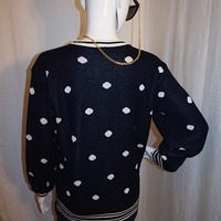 Vintage Alfred Dunner Navy Blue/White Polka Dot Sweater, Size M-L - Thumbnail 2