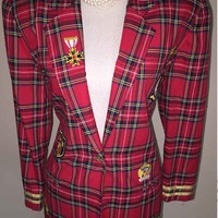 Size S (fits like M) Vintage Red Plaid Blazer - Thumbnail 1