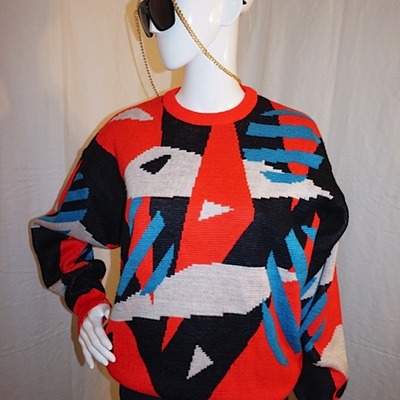 Vintage tyrolia black/neon color sweater, m