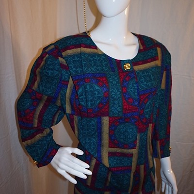 Vintage robert todd green/colorful l/s top, size 1x