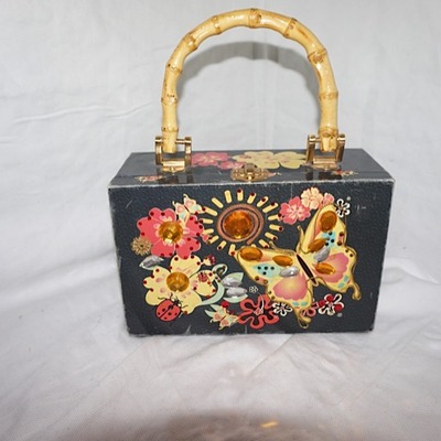 Vintage black butterfly box purse, 8" wide