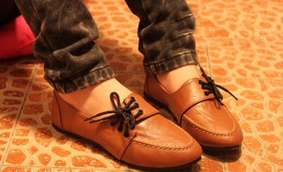 Brown Lace Up Flat Shoes