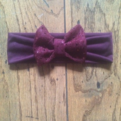 Plum sequin bow headwrap
