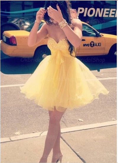 homecoming dress, yellow prom dress, short prom dress, junior prom dress, party prom dress, prom dress fir girls, BD14171