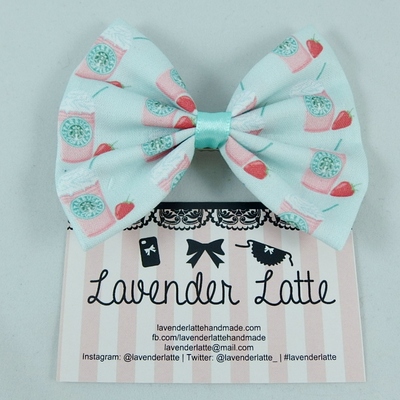 Strawberry frappe pastel mint green hair bow with coffee - Thumbnail 4