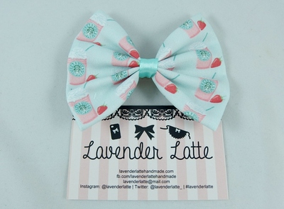 Strawberry Frappe Pastel Mint Green Hair Bow with Coffee
