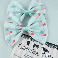 Strawberry Frappe Pastel Mint Green Hair Bow with Coffee - Thumbnail 2
