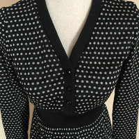 Size 9/10 Vintage Black & Silver Polka Dot Dress - Thumbnail 4