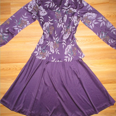 Vintage 80's purple floral print peplum dress - Thumbnail 4