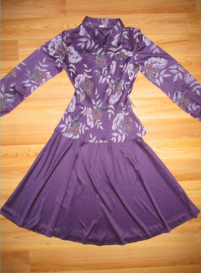 Vintage 80's Purple Floral Print Peplum Dress