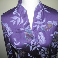 Vintage 80's Purple Floral Print Peplum Dress - Thumbnail 3