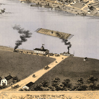 Hannibal, MO in 1869 - Bird's Eye View Map, Aerial Map, Panorama, Vintage Map, Antique, Reproduction, Giclée, Framable, Fine Art, History - Thumbnail 1