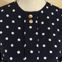 Navy Blue Polka Dot Blouse Sz 10 - Thumbnail 2