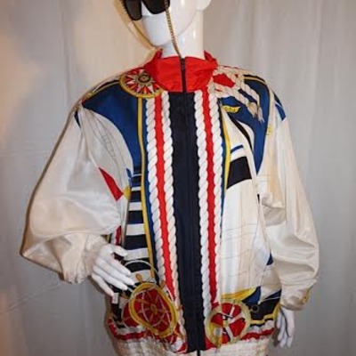 Vintage oleg cassini white nautical bomber jacket, size 1x