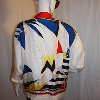 Vintage Oleg Cassini White Nautical Bomber Jacket, Size 1X - Thumbnail 3