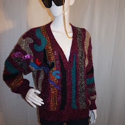 Vintage jacklyn smith purple mutli-color cardigan, size l