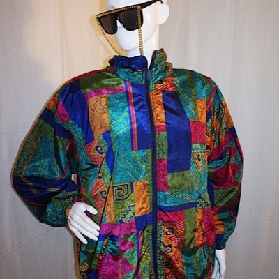 Vintage e.v.r. multi-color/pattern bomber, size 1x