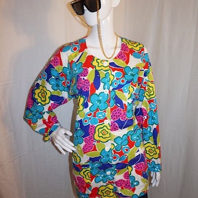 Vintage adrienne vitadini white floral l/s top, size 1x