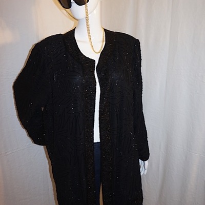 Vintage brillante black sequins throw, size 3x