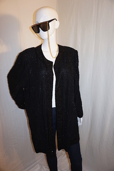Vintage brillante black sequins throw, size 3x