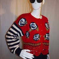 Vintage Kitty Hawk Red Cardigan, Size L - Thumbnail 1