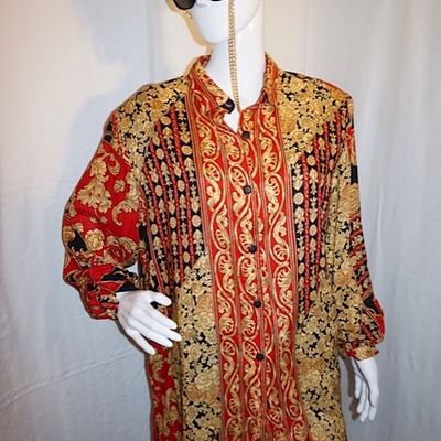 Vintage morning side red/gold versace style top, size 1x
