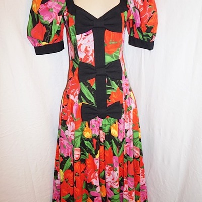 Vintage leslie lucks floral bow dress, size s-m