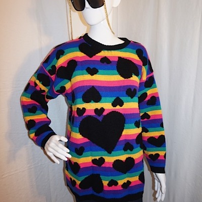 Vintage c.s.l. colorful heart sweater, size l